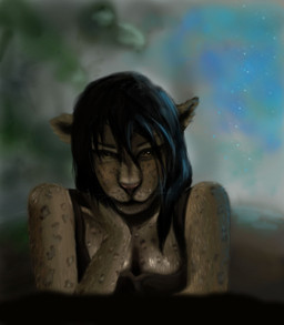 anthro breasts cleavage clothed clothing female hair looking_at_viewer solo furry_madness_uwu felid leopard mammal pantherine hi_res