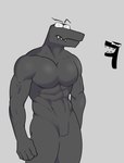 abs alphabet anthro anthrofied clothed clothing fangs featureless_crotch grey_body grey_skin looking_at_viewer male muscular muscular_male nude open_clothing open_shirt open_topwear pecs shirt simple_background solo teeth topwear goodmoon alphabet_(mike_salcedo) f_(mike_salcedo) scalie absurd_res colored_sketch hi_res reference_image sketch