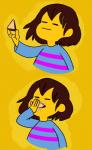 ambiguous_gender ask-kingasgore dessert eating food frisk_(undertale) hi_res human male mammal not_furry pastry pie simple_background solo undertale undertale_(series) young