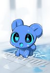 blue_body blue_eyes bodily_fluids chibi genital_fluids kemono open_mouth partially_submerged solo swimming_pool water wet seuppi mochikuma_(seuppi) animal_humanoid bear humanoid mammal mammal_humanoid ursid_humanoid hi_res