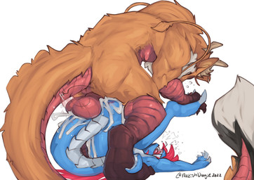 anal anal_penetration anthro anthro_on_anthro anthro_penetrated anthro_penetrating anthro_penetrating_anthro ass_up balls balls_on_tail biped blue_body bodily_fluids cum cum_in_ass cum_inside duo feet foot_grab fur fur_and_scales genital_fluids genitals hair long_hair lying male male/male male_penetrated male_penetrating male_penetrating_male on_back orange_body orange_fur penetration penile penile_penetration penis_in_ass red_balls red_body red_hair red_scales scales sex simple_background tail ventral_scales white_background white_body redishdragie asian_mythology east_asian_mythology mythology draixen_(scaledfox) rakuo dragon eastern_dragon mythological_creature mythological_scalie scalie 2022 absurd_res digital_media_(artwork) hi_res