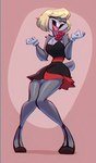 anthro blonde_hair buckteeth clothed clothing crossdressing dress eyes_closed femboy fur glistening_thighs gloves grey_body grey_fur hair handwear lipstick makeup male open_mouth open_smile simple_background smile solo teeth bigdad looney_tunes warner_brothers bugs_bunny lagomorph leporid mammal rabbit 2024