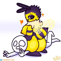anthro arthropod_abdomen big_breasts big_butt breasts butt compound_eyes duo female heart_symbol huge_butt insect_wings male size_difference smaller_male smashing smile wings beero_the_bee beerka arthropod bee human hymenopteran insect mammal 1:1 hi_res