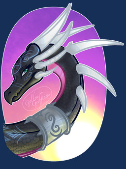 8_horns abstract_background black_body black_scales eyelashes facial_markings fantasy female female_feral feral forehead_markings green_eyes head_markings horn horn_sheath jagged_mouth long_neck long_snout magenta_scales markings multi_horn multicolored_body neck_markings neck_spikes scales smile snout solo two_tone_body goldengriffiness activision european_mythology mythology spyro_the_dragon corrupt_cynder dragon mythological_creature mythological_scalie scalie western_dragon 2023 alpha_channel english_description headshot_portrait portrait signature
