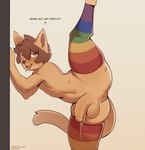 absurd_res anthro anus backsack balls belly blush blush_lines bodily_fluids butt clothed clothing dialogue domestic_cat dripping english_text felid feline felis foreskin genital_fluids genitals hi_res leaking_precum leg_warmers legwear legwear_only lgbt_pride looking_at_viewer male mammal mostly_nude multicolored_clothing multicolored_leg_warmers multicolored_legwear multicolored_thigh_highs navel nepentz on_one_leg open_mouth partially_clothed penis precum precum_drip precum_string presenting presenting_anus presenting_hindquarters pride_color_clothing pride_color_leg_warmers pride_color_legwear pride_color_thigh_highs pride_colors rainbow_pride_colors raised_leg scotty_(ghastlyscotty) shaded simple_background six-stripe_rainbow_pride_colors smile solo spread_legs spreading standing stockings stockings_only super_gay sweat sweatdrop talking_to_viewer text thigh_highs tongue