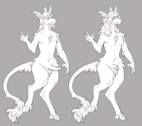 anthro before_and_after breasts circumcised circumcision_scar fangs feminization genital_scar genitals gynomorph hair hooves horn intersex long_hair penis scar small_breasts small_penis solo teeth kinksiyo mythology absinthe_(thesphur) equid equine mammal mythological_creature mythological_equine unicorn hi_res monochrome