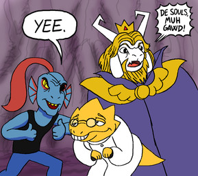 anthro clothing coat dialogue eyewear female gesture glasses group hand_gesture male scientist tail text thumbs_up topwear trio killb94_(artist) dinosaur_adventure undertale_(series) yee alphys asgore_dreemurr undyne animal_humanoid bovid caprine fish fish_humanoid goat humanoid mammal marine marine_humanoid reptile scalie shir 2017 digital_drawing_(artwork) digital_media_(artwork) english_text meme