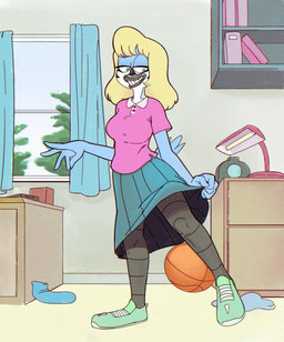 5_fingers anthro ball basketball_(ball) beak big_breasts biped black_beak blonde_hair blue_body blue_bottomwear blue_clothing blue_curtains blue_feathers blue_footwear blue_skirt blue_socks book bottomwear breasts clothed clothed_anthro clothed_female clothing clothing_lift collared_shirt curtains day discarded_clothing dresser eyelashes feathers female female_anthro fingers footwear front_view fully_clothed fully_clothed_anthro fully_clothed_female furniture furniture_lamp green_clothing green_eyes green_footwear green_shoes grey_beak grey_scutes grin hair half-closed_eyes humanoid_hands inside long_hair looking_down multicolored_beak multicolored_body multicolored_clothing multicolored_feathers multicolored_footwear multicolored_shoes narrowed_eyes non-mammal_breasts pink_clothing pink_shirt pink_topwear plant plantigrade polo_shirt pupils scuted_legs scutes shelf shirt shoes skirt skirt_lift smile sneakers socks solo standing tail tail_feathers topwear tree two_tone_beak two_tone_body two_tone_clothing two_tone_feathers two_tone_footwear two_tone_shoes white_body white_clothing white_feathers white_footwear white_shoes window drockdraw cartoon_network regular_show hilary_(regular_show) avian bird blue_jay corvid jay_(bird) new_world_jay oscine passerine 2025 full-length_portrait portrait