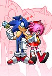 anthro blue_body blue_fur clothing duo female flower fur gloves green_eyes handwear heart_symbol male male/female pink_body pink_fur plant smile rainsyart sega sonic_the_hedgehog_(series) amy_rose sonic_the_hedgehog eulipotyphlan hedgehog mammal hi_res