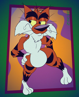 3_toes 4_fingers abstract_background annoyed anthro arm_tuft belly biped black_eyebrows black_nose black_stripes casual_nudity cheek_tuft chest_tuft chin_tuft curvy_figure elbow_tuft eyebrows facial_tuft feet fingers fluffy fluffy_chest frowning_at_viewer fur glance gloves_(marking) half-closed_eyes hand_on_hip hand_on_own_hip head_tuft high-angle_view humanoid_heel leg_markings looking_aside looking_aside_at_viewer looking_at_viewer male markings multicolored_body multicolored_fur narrowed_eyes nude orange_body orange_fur plantigrade pose shoulder_tuft slightly_chubby slightly_chubby_anthro slightly_chubby_male small_waist socks_(marking) solo standing striped_body striped_fur stripes thick_calves thick_eyebrows thick_thighs toes toony tuft two_tone_body two_tone_fur wasp_waist whiskers white_belly white_body white_feet white_fur white_hands wide_hipped_anthro wide_hipped_male wide_hips yellow_sclera gavanzude adventures_from_the_book_of_virtues pbs socrates_the_bobcat bobcat felid feline lynx mammal 2026 alternate_version_at_paywall colored digital_drawing_(artwork) digital_media_(artwork) flat_colors hi_res pinup signature
