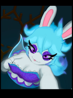 3_fingers anthro bangs bent_arm black_border blue_hair border breasts cleavage clothed clothed_anthro clothed_female clothing dress eyelashes fangs female female_anthro fingers fur hair high-angle_view light lips long_eyes looking_at_viewer medium_breasts multicolored_clothing multicolored_dress multicolored_hair narrowed_eyes noseless open_mouth open_smile pink_inner_ear pink_tongue purple_clothing purple_dress purple_eyelids purple_eyes purple_hair smile smiling_at_viewer solo squint taking_picture taking_selfie tan_lips teasing teasing_viewer teeth thick_bottom_lip tongue two_tone_hair white_body white_fur tippycat mario_bros mario_plus_rabbids_sparks_of_hope nintendo raving_rabbids rayman_(series) ubisoft midnite_(mario_plus_rabbids) spark_hunter ghost hybrid lagomorph mammal rabbid spirit 2026 3:4 colored crossover digital_drawing_(artwork) digital_media_(artwork) hi_res lighting shaded