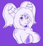 :3 anthro big_breasts breasts erect_nipples female hair heart_symbol jewelry looking_at_viewer nipples nude purple_background simple_background solo tattoo skidd izumi_(izumi) mammal hi_res monochrome