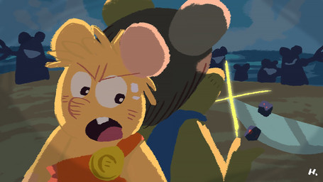 anthro biped brown_body brown_hair chibi dice duo_focus group hair open_mouth outside standing hikari_gamba gamba_no_bouken gamba_no_bouken_(series) ganba ikasama mammal mouse murid murine rodent 16:9 2026 hi_res widescreen