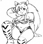 anthro boots breasts clothing cosplay female footwear fur hair happy horn long_hair navel overweight overweight_anthro overweight_female shoes simple_background slightly_chubby solo teeth smekbo latchkey_kingdom urusei_yatsura lum_(urusei_yatsura) yuman black_and_white monochrome