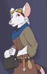 alchemist anthro braided_hair eyewear eyewear_on_head fur goggles goggles_on_head hair holding_vial looking_up male medieval_clothing red_eyes simple_background solo white_body white_fur white_hair lord_magicpants mammal murid murine rat rodent 2019 hi_res