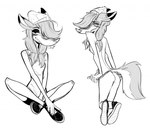 anthro breasts clothed clothing female freckles hair nipples panties panties_down partially_clothed shirt skinny small_breasts solo tank_top topwear underwear underwear_down lenyavok oriana_thaffer canid canine canis mammal wolf 2021 black_and_white monochrome