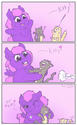 ambiguous_feral ambiguous_gender baby_talk bodily_fluids confusion countershade_torso countershading crying dialogue eyes_closed female female_feral feral fur grey_body grey_fur group hair holding_another monotone_body monotone_fur open_mouth open_smile pink_background pink_hair pink_tail purple_body purple_eyes purple_fur purple_wings raised_tail running_away sad scared scratches simple_background smile tail tears teeth text trio whiskers wings wounded yellow_body yellow_fur young young_female young_feral wetfluff fluffy_pony mythology domestic_cat equid equine felid feline felis fluffy_pony_(species) mammal mythological_creature mythological_equine pegasus comic digital_drawing_(artwork) digital_media_(artwork) english_text hi_res
