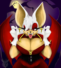 anthro bat_wings big_breasts breasts christian_cross christian_symbol cleavage cleavage_cutout cleavage_overflow clothed clothing collared_shirt corset costume cross crucifix cutout dress_shirt ear_piercing eyeshadow female fingers fur glistening glistening_clothing glistening_leggings glistening_legwear gloves hair hair_over_eye half-closed_eyes handwear holidays leggings legwear light light_body light_skin lingerie looking_at_viewer makeup membrane_(anatomy) membranous_wings moon moonlight narrowed_eyes one_eye_obstructed piercing plant raised_arms red_eyes religion religious_symbol shirt solo teeth text tight_clothing tongue tongue_out topwear tree vampire_costume white_body white_fur wings geowuff christianity halloween sega sonic_the_hedgehog_(series) rouge_the_bat bat mammal vampire 2023 absurd_res digital_drawing_(artwork) digital_media_(artwork) english_text hi_res signature watermark