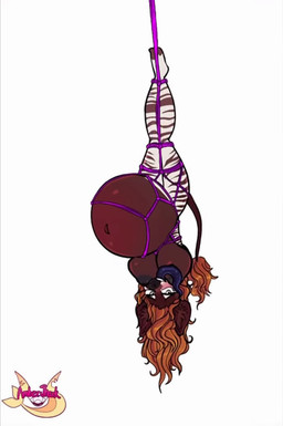 anthro bdsm belly belly_blush big_belly big_breasts blush body_blush bondage bound breasts brown_body brown_fur cloven_hooves female fur glistening hair hanging_belly hanging_breasts hanging_by_legs hooves huge_belly inner_ear_fluff looking_at_viewer moan navel outie_navel pregnant pregnant_anthro pregnant_female prehensile_tongue purple_tongue red_hair restraints rope rope_around_belly rope_around_leg rope_bondage rope_harness seafoam_eyes solo striped_arms striped_legs suspension suspension_bondage swinging tail tail_tuft thinning_fur_on_belly tongue tongue_out tuft upside_down white_body white_fur ambershark mayternity_2026 genevieve_lykelle giraffid mammal okapi animated hi_res short_playtime sound video watermark