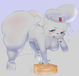 anthro big_butt bread butt clothed clothing eyeliner female food footwear fur high_heels makeup partially_clothed ring_(jewelry) shoes solo thick_thighs white_body white_fur wide_hips mamasoyanini bimbo_(bakery) bimbo_bear