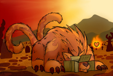 box container fire heart_symbol hell horn mountain solo sun pankallisti demon domestic_cat felid feline felis mammal monster 2017 warm_colors