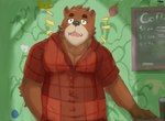 anthro black_nose blush brown_body brown_fur clothing fur green_eyes humanoid_hands male overweight overweight_male shirt solo topwear satosan password_(visual_novel) dean_(password) bear brown_bear mammal ursine 2022 hi_res