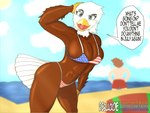 abs anthro beach beak big_breasts big_butt bikini blue_eyes breasts butt clothing cloud dialogue eyebrows female holidays light looking_at_viewer muscular sand solo sunlight sunny swimwear text thick_thighs two-piece_swimsuit rcblackdie 4th_of_july accipitrid accipitriform avian bald_eagle bird eagle sea_eagle 4:3 absurd_res english_text hi_res