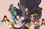 anthro asphyxiation battle choking cockslap feral group male shitpost slap solar_gush nintendo pokemon team_rocket komokuu lone_(kyubeans) angel generation_4_pokemon humanoid lopunny lucario pokemon_(species) meme