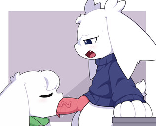 animal_genitalia animal_penis anthro anthro_on_anthro anthro_penetrated anthro_penetrating anthro_penetrating_anthro big_penis blue_clothing blue_eyes blue_sweater blue_topwear bodily_fluids border bottomless bottomless_anthro bottomless_gynomorph bottomless_intersex canine_genitalia canine_penis clothed clothing crossgender duo erection eyelashes eyes_closed facial_scar fellatio female female_anthro female_penetrated floppy_ears ftg_crossgender fti_crossgender fur genitals green_clothing green_topwear green_vest gynomorph gynomorph/female gynomorph_anthro gynomorph_penetrating gynomorph_penetrating_female head_tuft intersex intersex/female intersex_anthro intersex_penetrating intersex_penetrating_female intraspecies knot knotted_penis long_ears looking_at_another looking_down looking_down_at_another lop_ears oral oral_penetration penetration penile penis penis_in_mouth pink_knot pink_penis red_tongue saliva saliva_on_penis scar sex short_tail side_view sweater tail tongue tongue_out tongue_out_fellatio topwear tuft vein veiny_penis vest white_body white_border white_ears white_fur white_tail white_tuft x_scar km-15 cave_story sue_sakamoto toroko lagomorph mammal mimiga 2025 digital_media_(artwork) hi_res