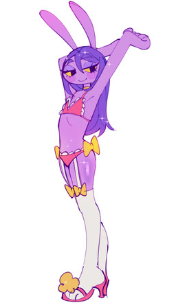 anthro big_ears bow_ribbon bra butt choker clothing female footwear fur garter_belt garter_straps glistening glistening_butt hair high_heels humanoid_hands jewelry legwear long_hair necklace panties pink_bra pink_clothing pink_footwear pink_high_heels pink_panties pink_underwear purple_body purple_fur purple_hair raised_arms shoes simple_background stretching thigh_highs underwear white_background white_clothing white_legwear white_thigh_highs yellow_choker yellow_jewelry yellow_necklace lyssahh glitch_productions the_amazing_digital_circus gooseworx's_post-transition_jax_design jax_(tadc) 2026 absurd_res digital_drawing_(artwork) digital_media_(artwork) hi_res trans_(lore) trans_woman_(lore)