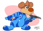 anthro bodysuit clothing gun male ranged_weapon simple_background skinsuit slightly_chubby slightly_chubby_anthro slightly_chubby_male tight_clothing toony weapon zero_suit doodledoggy metroid nintendo nintendo_zapper doodle_(doodledoggy) beagle canid canine canis domestic_dog goo_creature hunting_dog mammal scent_hound toonkind hi_res