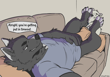 anthro dipstick_ears duo ear_markings feet foot_fetish foot_focus male male/male markings multicolored_ears smirking_at_another under_foot howellthabear coal_(samt517) bear canid canine canis domestic_dog husky mammal nordic_sled_dog polar_bear spitz ursine hi_res