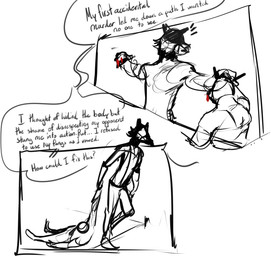 anthro blood bodily_fluids clothed clothing corpse death dialogue dragging duo fist_in_palm fur killing male realization regret slim text walking greebus beastars legoshi_(beastars) canid canine canis mammal wolf 2021 comic english_text hi_res line_art sketch unfinished