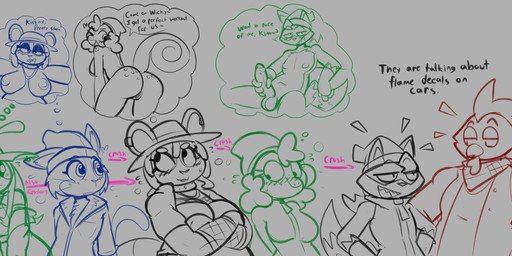 antennae_(anatomy) anthro armwear avian_caruncle baseball_cap beanie bent_over big_breasts big_nipples big_penis blush breasts circumcised clothed clothing collar comb_(anatomy) crossed_arms curled_tail dialogue erection eyewear fantasizing feathers female female/female fingers_together fishnet_armwear fishnet_clothing fur furgonomics genitals glasses gloves group hair hand_on_leg hand_on_thigh hands_behind_back hands_on_hips handwear hat head_crest headgear headwear heart_eyes heart_symbol holding_penis huge_breasts humanoid_genitalia humanoid_penis interspecies jacket jewelry kerchief long_tail looking_at_another looking_at_viewer looking_away looking_back looking_down male male/female male/male mostly_nude necklace nipples nude one_eye_closed open_clothing open_jacket open_topwear open_vest overweight overweight_anthro overweight_male penis ponytail sharp_teeth shirt sitting smile smirk speech_bubble standing striped_body striped_fur stripes tail tail_feathers talking_to_viewer tank_top teeth text topwear vest vulva whiskers wink felino axle_(tricktrashing) dj_ampie_(felino) hotshot_(tricktrashing) kimmy_(felino) orion_(tricktrashing) trick_(tricktrashing) wicked_(tricktrashing) alien avian bird caviid chameleon chicken domestic_cat felid feline felis galliform guinea_pig lizard mammal murid murine phasianid procyonid raccoon rat reptile rodent scalie 2026 absurd_res english_text hi_res sketch