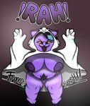 absurd_res anthro areola belly big_breasts breasts catty_(undertale) clothing costume domestic_cat felid feline felis female first_person_view fur genitals gradient_background halloween halloween_costume hi_res holidays mammal mishyad nipples obese overweight overweight_anthro overweight_female pubes purple_body purple_fur purple_nipples pussy simple_background solo text undertale undertale_(series) wardrobe_malfunction