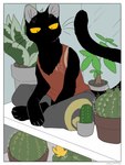 2021 ambiguous_gender anthro black_body cactus domestic_cat felid feline felis hi_res mammal paws plant solo tail urushi_(yorozumaru) whiskers yellow_eyes yorozumaru