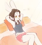 anthro brown_hair clothed clothing female hair sitting solo yellow_eyes alasou alissa_(alasou) lagomorph leporid mammal rabbit 2020 digital_media_(artwork) hi_res