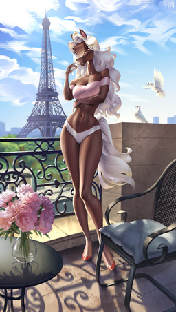 abs anthro balcony brown_body brown_eyes clothing eiffel_tower female flower france furniture hair hooves long_hair long_tail luxurypony panties pillow plant red_hooves solo table tail underwear vase white_hair wide_hips holivi michelle_(thescreampits) avian bird columbid dove equid equine horse mammal absurd_res hi_res