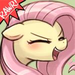 1:1 2016 blush equid equine eyes_closed female feral fluttershy_(mlp) friendship_is_magic green_background hair hasbro horse low_res lumineko mammal my_little_pony open_mouth pink_hair pony rawr simple_background solo teeth