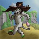 adventure anthro chupa cosplay duo landscape male male/male outside painted_claws piercing size_difference tattoo crossroadspony raemyshu playtonic_games yooka-laylee andee_(rvb_revolution) samael_wurlitz bat chupadore mammal 1:1 hi_res