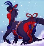 animal_genitalia antlers anus balls bell bell_harness big_anus big_balls big_sheath black_body black_fur black_sclera blue_anus bow_tie breath butt chest_tuft fingers fur genitals harness harness_only holidays hooved_fingers hooves horn huge_balls huge_sheath hyper hyper_balls hyper_genitalia hyper_sheath inner_ear_fluff jingle_bell jingle_bell_harness looking_back male mistletoe patreon_logo plant puffy_anus red_body red_eyes red_fur sharp_teeth sheath simple_background smile snow solo tailblade teeth text tuft winter tailtufts christmas patreon kage deer mammal new_world_deer reindeer taur 2020 digital_media_(artwork) hi_res shaded url watermark