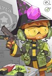 ambiguous_gender anthro bullet_belt clothing electronics gun hat headgear headphones headwear military military_clothing nervous ranged_weapon scared_face trigger_discipline weapon wizard_hat goatboydraws bloons_tower_defense ninja_kiwi wizard_monkey_(bloons) haplorhine mammal monkey primate hi_res