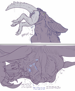 4_eyes abdominal_bulge anthro aroused belly big_bulge big_tail bodily_fluids bulge claws detailed_bulge drooling endosoma face_imprint feral flying glowing glowing_markings grinding group hanging_belly head_imprint huge_bulge humping imprint larger_pred licking male male/male male_pred markings muffled multi_eye multiple_prey oral_vore paws predator/prey prey_imprint prey_outline safe_vore sagging_belly saliva sex size_difference soft_vore squirming stretchy_belly struggling struggling_prey tail text thrust_lines thrusting thrusting_forward tight_belly tight_bulges tongue tongue_out trapped vore willing_prey conditional_dnp samagthrav2 fallout microsoft mythology derlik samagthra bat deathclaw dragon mammal monster mythological_creature mythological_scalie scalie scorchbeast_(fallout) absurd_res comic english_text hi_res