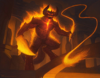 anthro burning column digitigrade holding_melee_weapon holding_object holding_sword holding_weapon holding_whip horn looking_at_viewer low-angle_view male melee_weapon solo sword tail weapon whip john_tedrick hasbro j._r._r._tolkien magic:_the_gathering middle-earth_(tolkien) the_lord_of_the_rings wizards_of_the_coast balrog_(the_lord_of_the_rings) demon monstrous_demon scalie 2021 absurd_res hi_res official_art