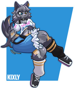 anthro bottomwear clothing collar ear_piercing female fluffy footwear hair heterochromia long_hair piercing shirt shoes shorts simple_background socks solo t-shirt thick_thighs topwear kixly epic_games fortnite wolfie_(fortnite) canid canine canis mammal wolf 2025 absurd_res hi_res