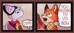 ambiguous_gender anthro canid canine clothed clothing comic cybernetic_arm cybernetic_limb dialogue english_text female fox fur furry_fandom glassshine hair hi_res humor lol_comments lombax mammal meta_humor ratchet_and_clank red_fox rivet_(ratchet_and_clank) scarf solo sony_corporation sony_interactive_entertainment speech_bubble striped_body striped_fur stripes text the_truth true_fox white_body white_fur white_hair