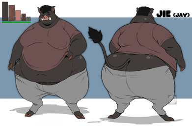 3_fingers anthro back_rolls belly belly_overhang big_butt big_moobs black_body black_fur black_hair blush blush_lines bottomwear butt butt_cleavage clothing digitigrade double_chin eyebrows eyes_closed fingers front_view fur hair hooved_fingers hooves huge_butt huge_moobs male midriff moobs navel nipple_outline obese obese_anthro obese_male overweight overweight_anthro overweight_male pants pubes rear_view shirt snout solo sweatpants t-shirt tail tail_tuft text thick_eyebrows thick_neck topwear tuft tusks undersized_clothing wide_hips had0u jie_(had0u) mammal suid suine sus_(pig) wild_boar 2025 character_name hi_res model_sheet
