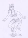 anthro bottomwear bra clothing female hair horn midriff navel on_one_leg ponytail shorts simple_background solo sports_bra standing underwear white_background rabbi-tom mythology denise_(deniseunicorn) equid equine mammal mythological_creature mythological_equine unicorn 2016 graphite_(artwork) traditional_media_(artwork)