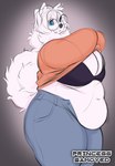 anthro belly belly_overhang big_breasts blue_eyes bra breasts clothed clothing clothing_lift eyewear female fluffy fluffy_tail fur glasses hair overweight overweight_anthro overweight_female shirt shirt_lift simple_background solo tail topwear underwear white_body white_fur white_hair white_tail princess_samoyed cumu canid canine canis domestic_dog mammal nordic_sled_dog samoyed spitz 2021 absurd_res archived_source hi_res unavailable_at_source