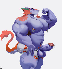 abs anthro balls biceps big_balls big_penis blush bottomwear clothing ear_piercing facial_hair facial_piercing flexing forearm_muscles genital_piercing genitals glans goatee humanoid_genitalia humanoid_penis male mostly_nude muscular muscular_arms muscular_legs nipple_piercing nipple_ring nipples nose_piercing pecs penis penis_piercing piercing prince_albert_piercing pubes ring_piercing septum_piercing shorts solo tail tail_tuft triceps tuft undressing vein veiny_penis aviesergal avie sergal hi_res